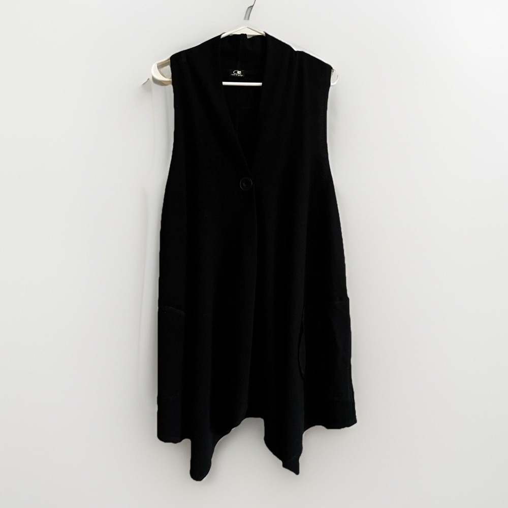 Cable & Gauge Sweater Vest Womens XL Black Knit Button Front Pockets Tunic